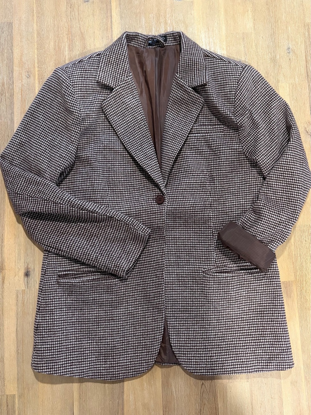 Women’s Brown Houndstooth Blazer - Classic Single-Breast Jacket